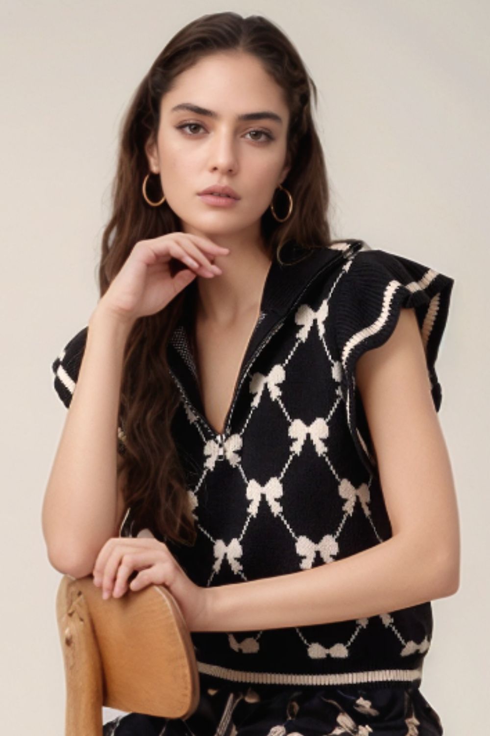 BOW HALF ZIP SWEATER VEST