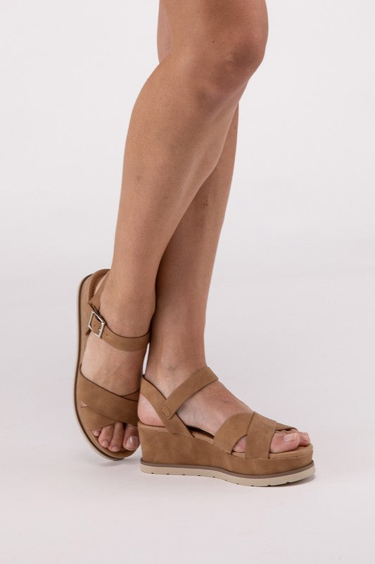 CLEVER S CROSS STRAP WEDGE SANDALS