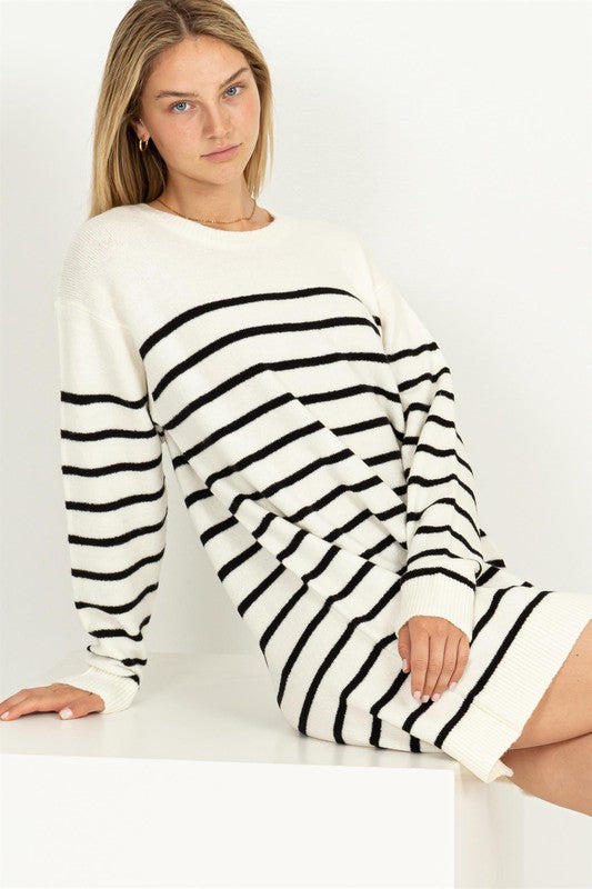 CASUALLY CHIC STRIPED SWEATER DRESS