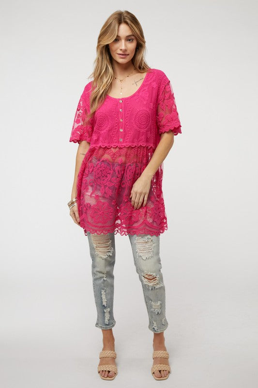 CROCHET ROUND NECK BUTTON DOWN COVER-UP