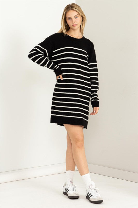 CASUALLY CHIC STRIPED SWEATER DRESS