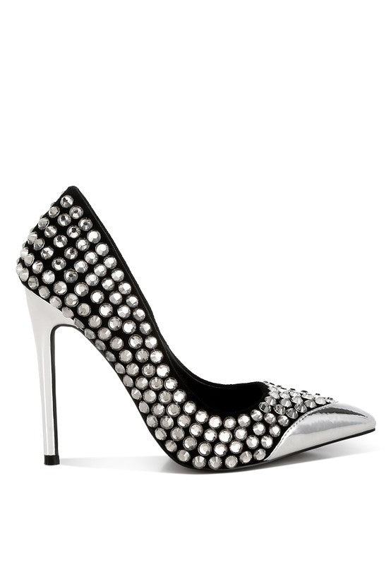 SUPER FAN DIAMANTE EMBELLISHED STILETTO PUMPS