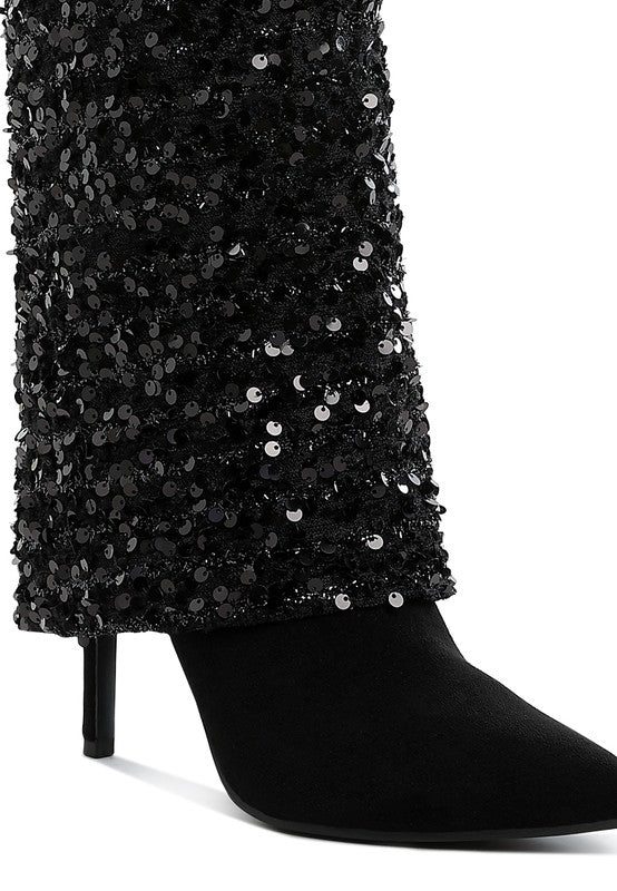 SIN CITY SEQUINED FOLD OVER CALF BOOTS