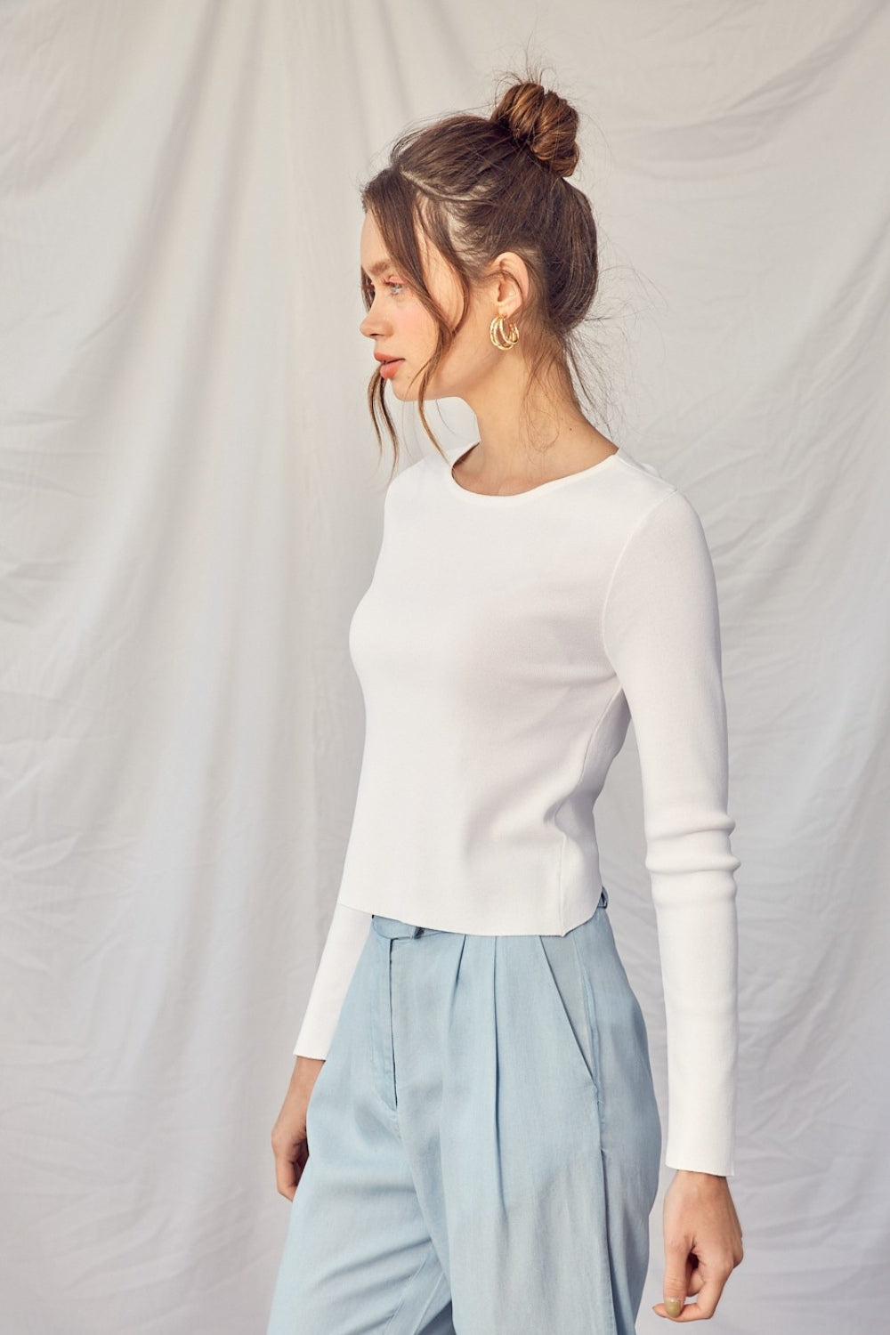 IDEM DITTO TWISTED BACKLESS LONG SLEEVE KNIT TOP