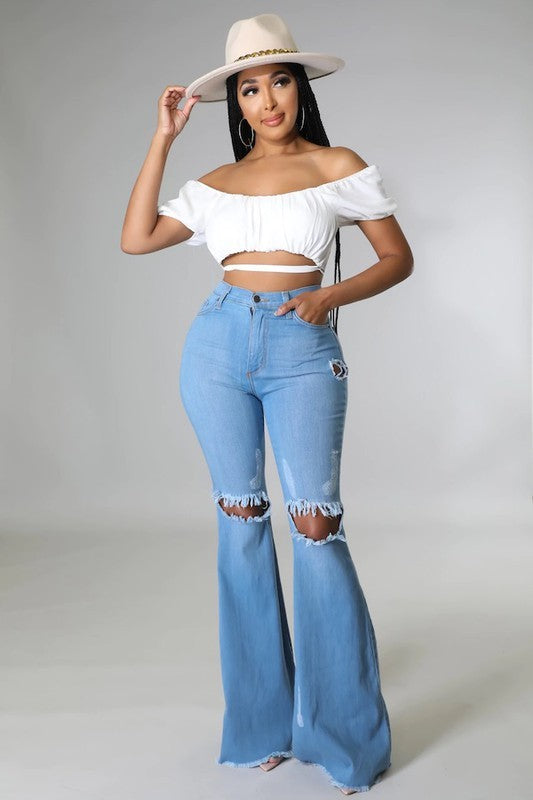 KNEE RIP FLARE JEANS