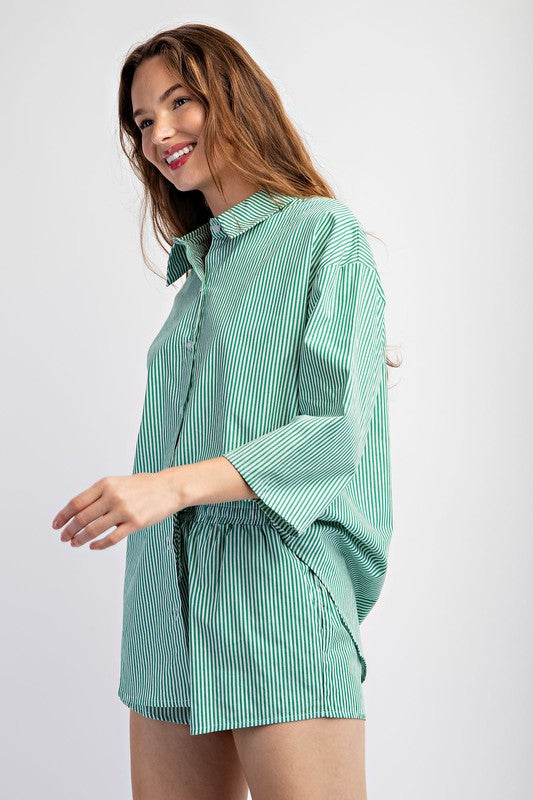 SOFT WOVEN STRIPED OVERSIZE SHIRT AND SHORTS SET