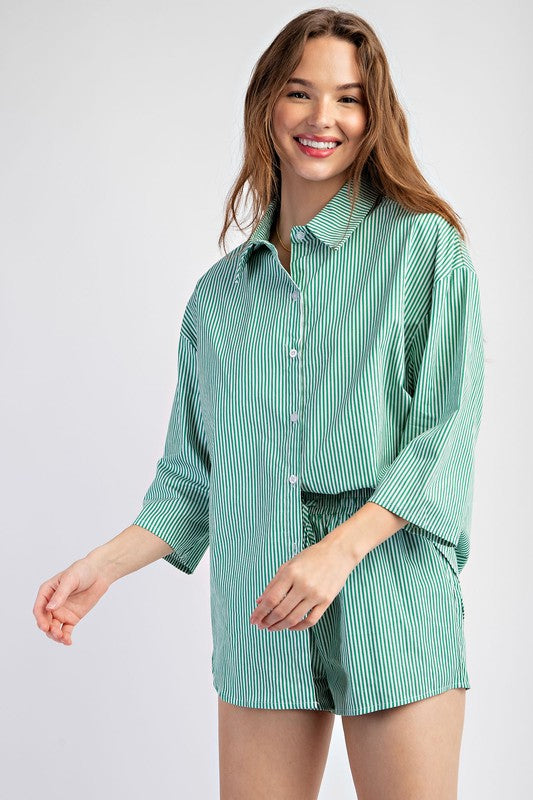 SOFT WOVEN STRIPED OVERSIZE SHIRT AND SHORTS SET