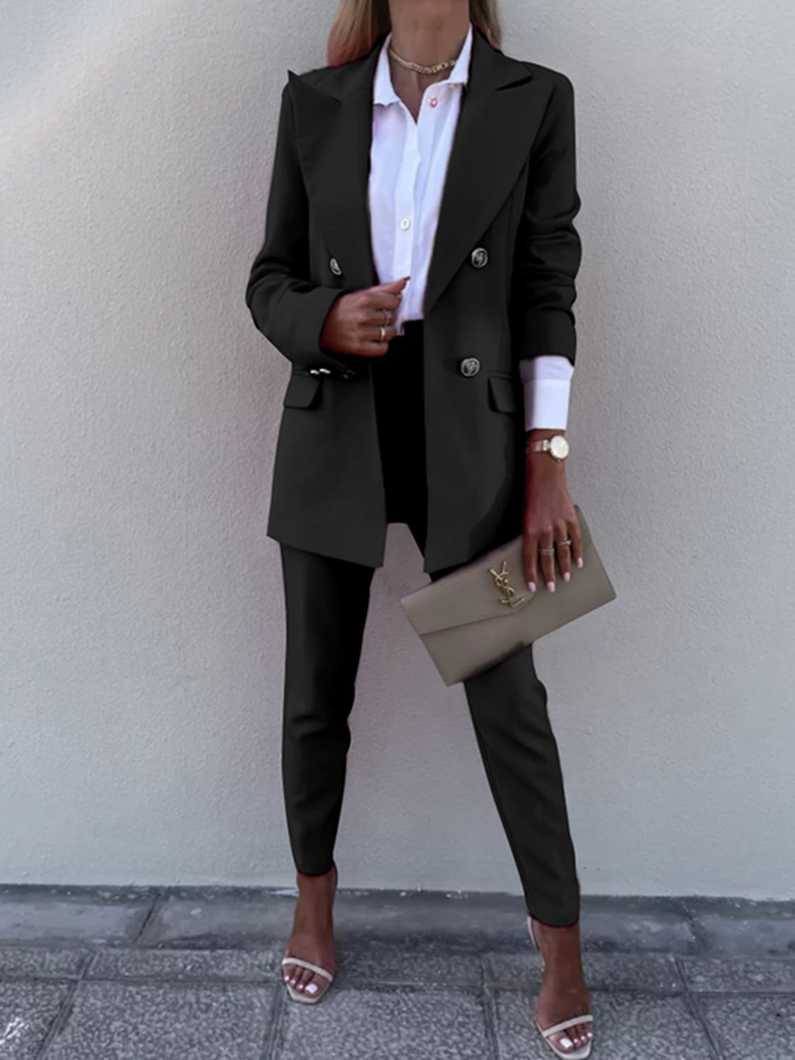 LAPEL COLLAR LONG SLEEVE BLAZER AND PANTS SET