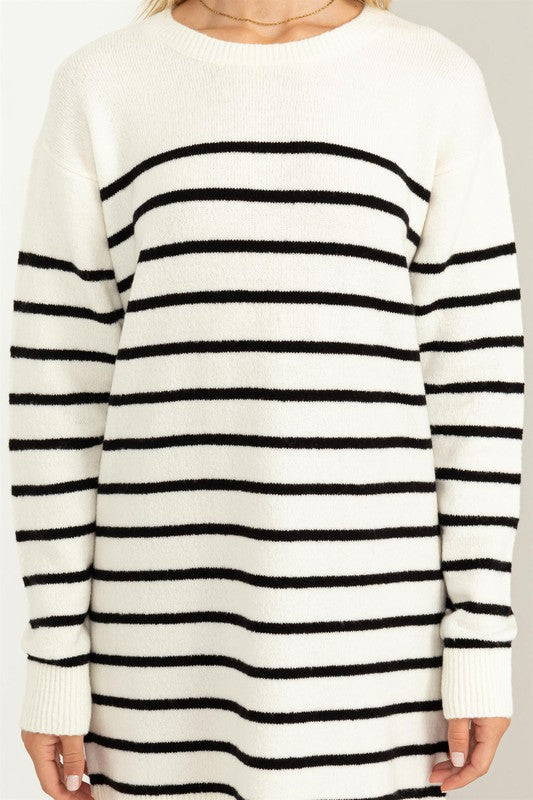 CASUALLY CHIC STRIPED SWEATER DRESS