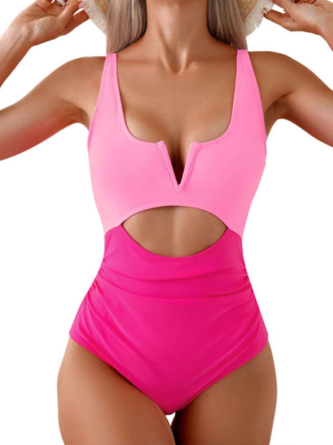 CUTOUT COLOR BLOCK ONE-PIECE SWIMSUIT