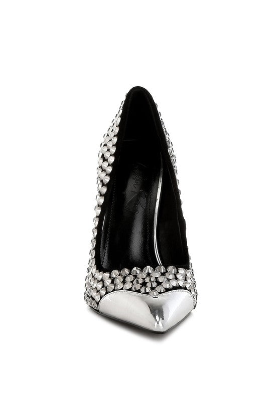 SUPER FAN DIAMANTE EMBELLISHED STILETTO PUMPS