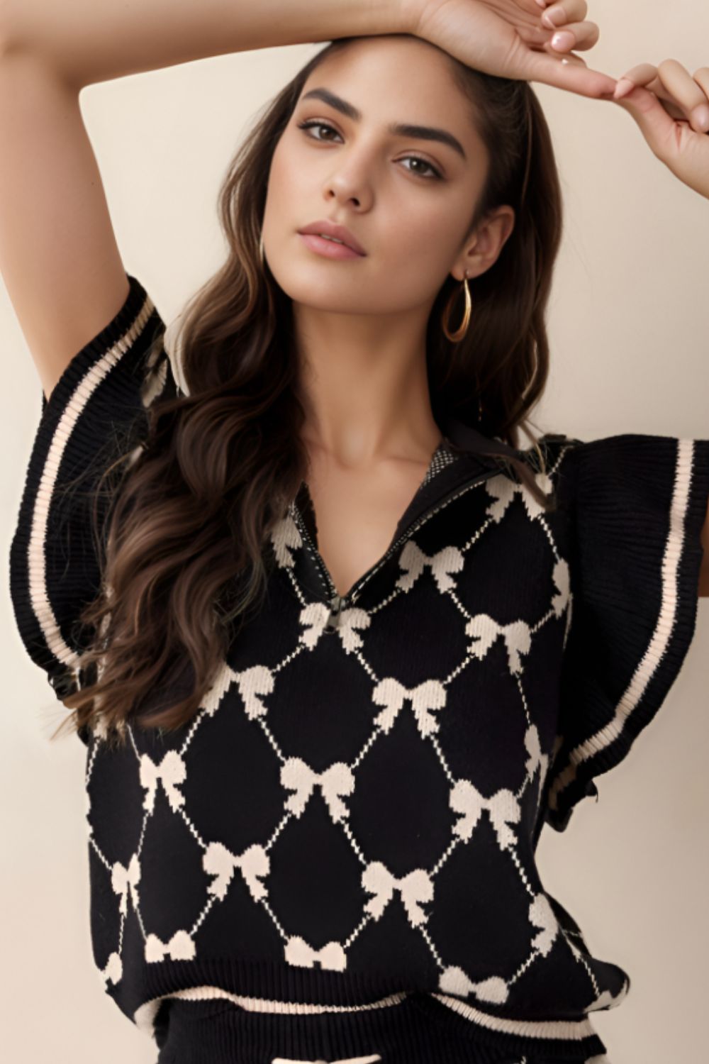 BOW HALF ZIP SWEATER VEST