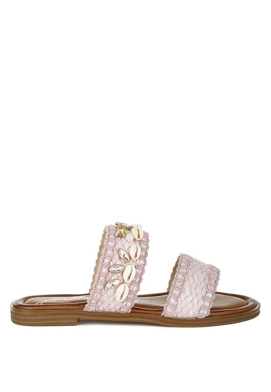 SHELLFISH RAFFIA SLIP ON SANDALS