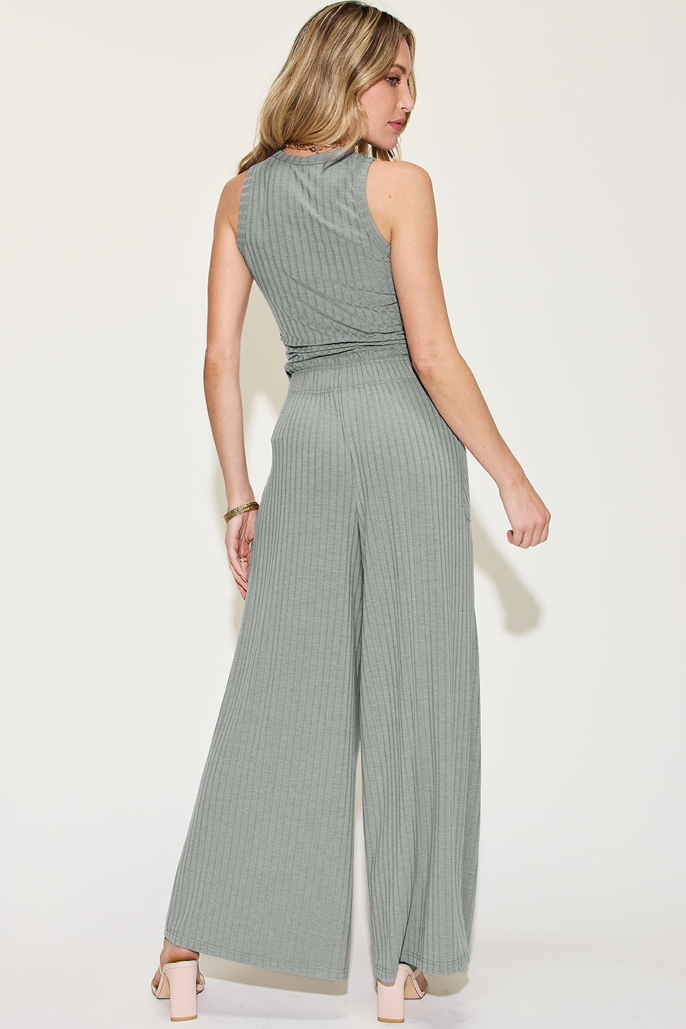 BASIC BAE RIBBED TANK AND WIDE LEG PANTS SET