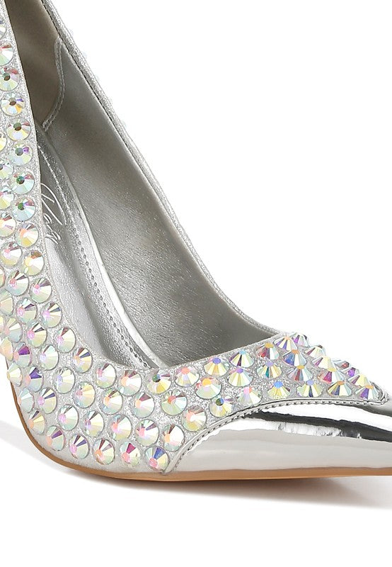 SUPER FAN DIAMANTE EMBELLISHED STILETTO PUMPS