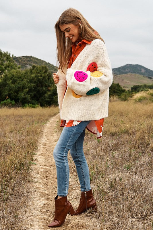 THE FUZZY SMILE LONG BELL SLEEVE KNIT CARIGAN