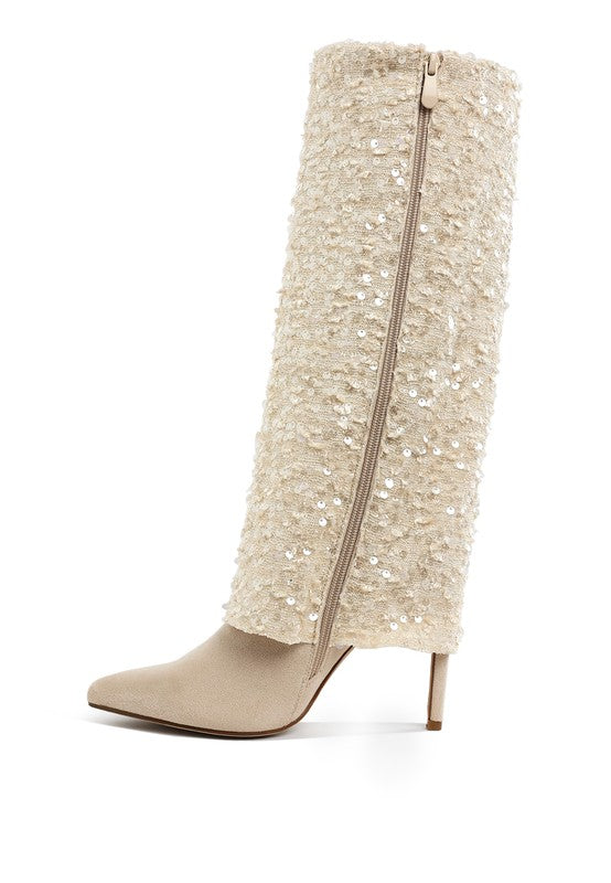 SIN CITY SEQUINED FOLD OVER CALF BOOTS