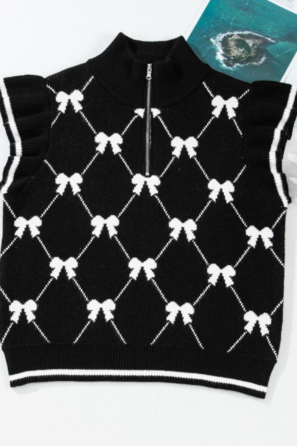 BOW HALF ZIP SWEATER VEST