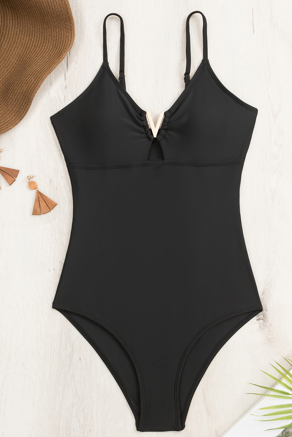 CUTOUT SPAGHETTI STRAP ONE-PIECE SWIMSUIT