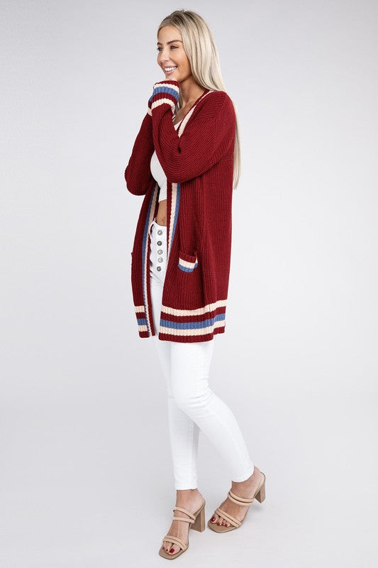 OPEN CARDIGAN WITH CONTRAST TRIM