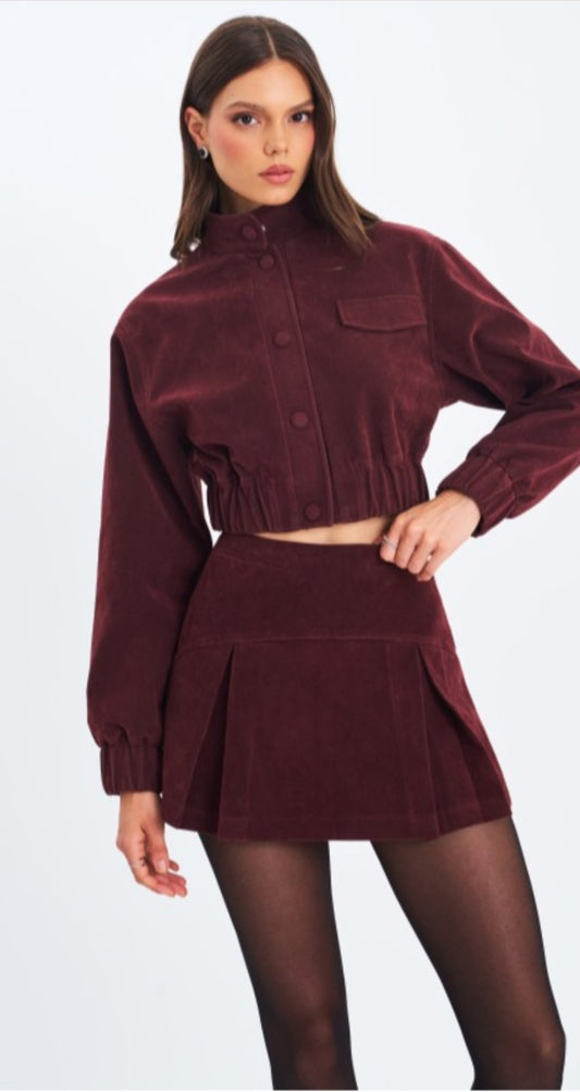 MISS CIRCLE FARRYN VEGAN SUEDE CROPPED BOMBER JACKET