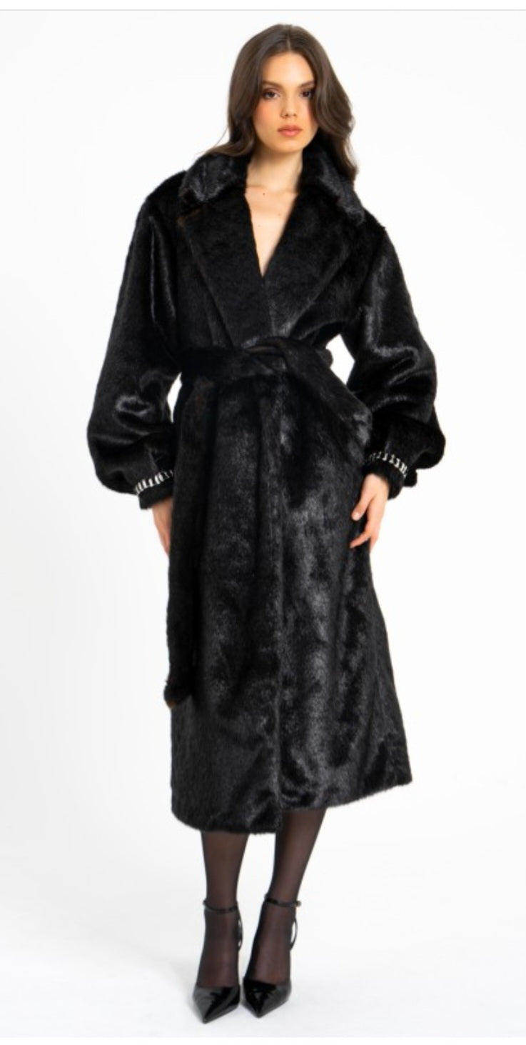 MISS CIRCLE YAHIA LONG VEGAN MINK COAT