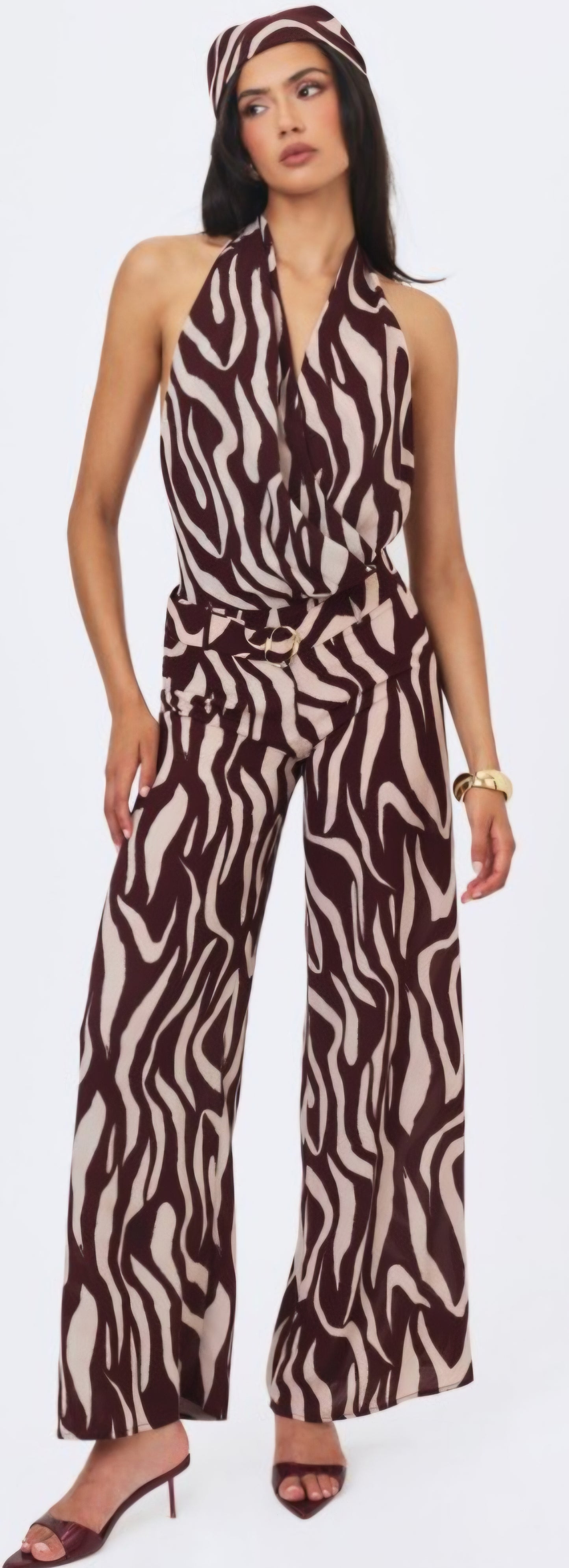 MISS CIRCLE ASHLYN ABSTRACT BELTED JUMPSUIT