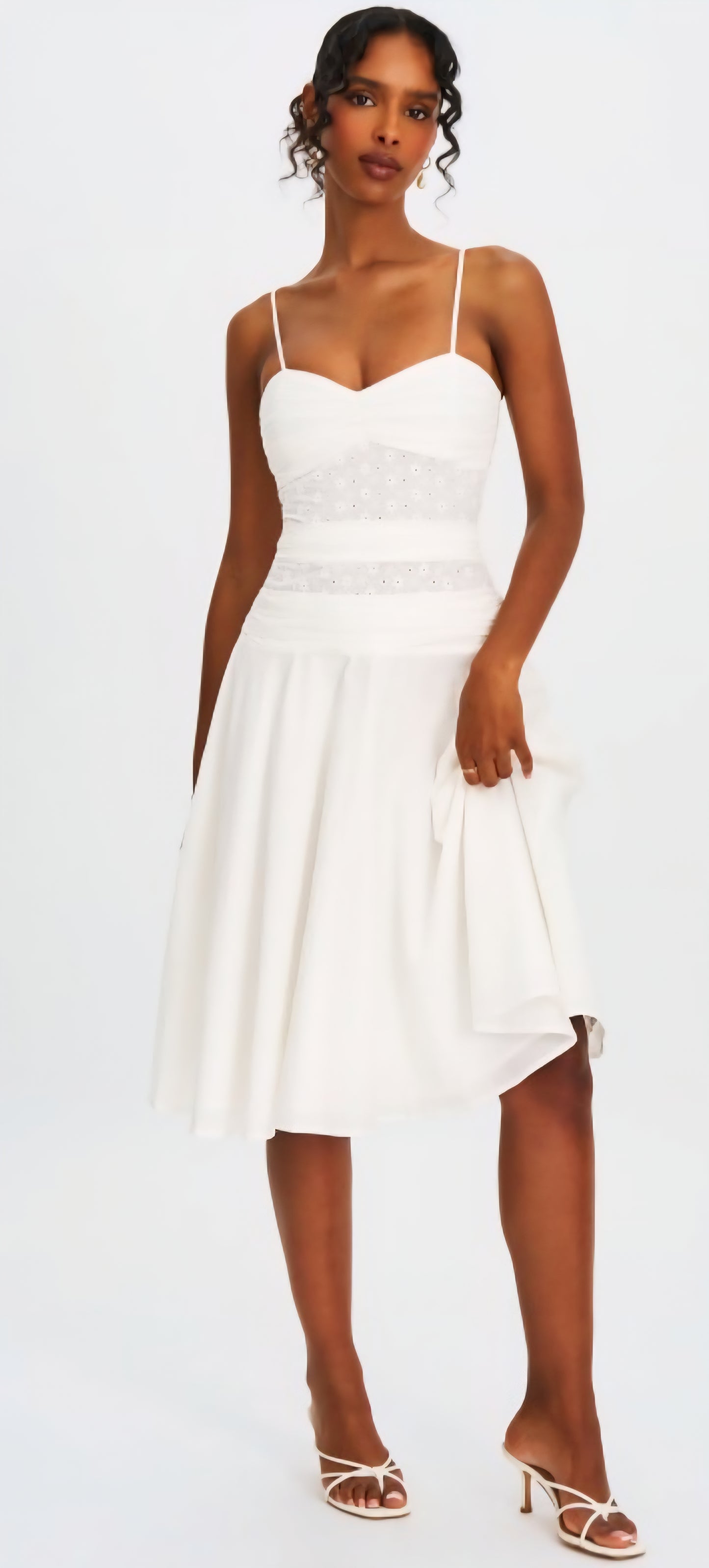 MISS CIRCLE MAELIS EYELET  DROP WAIST MIDI DRESS