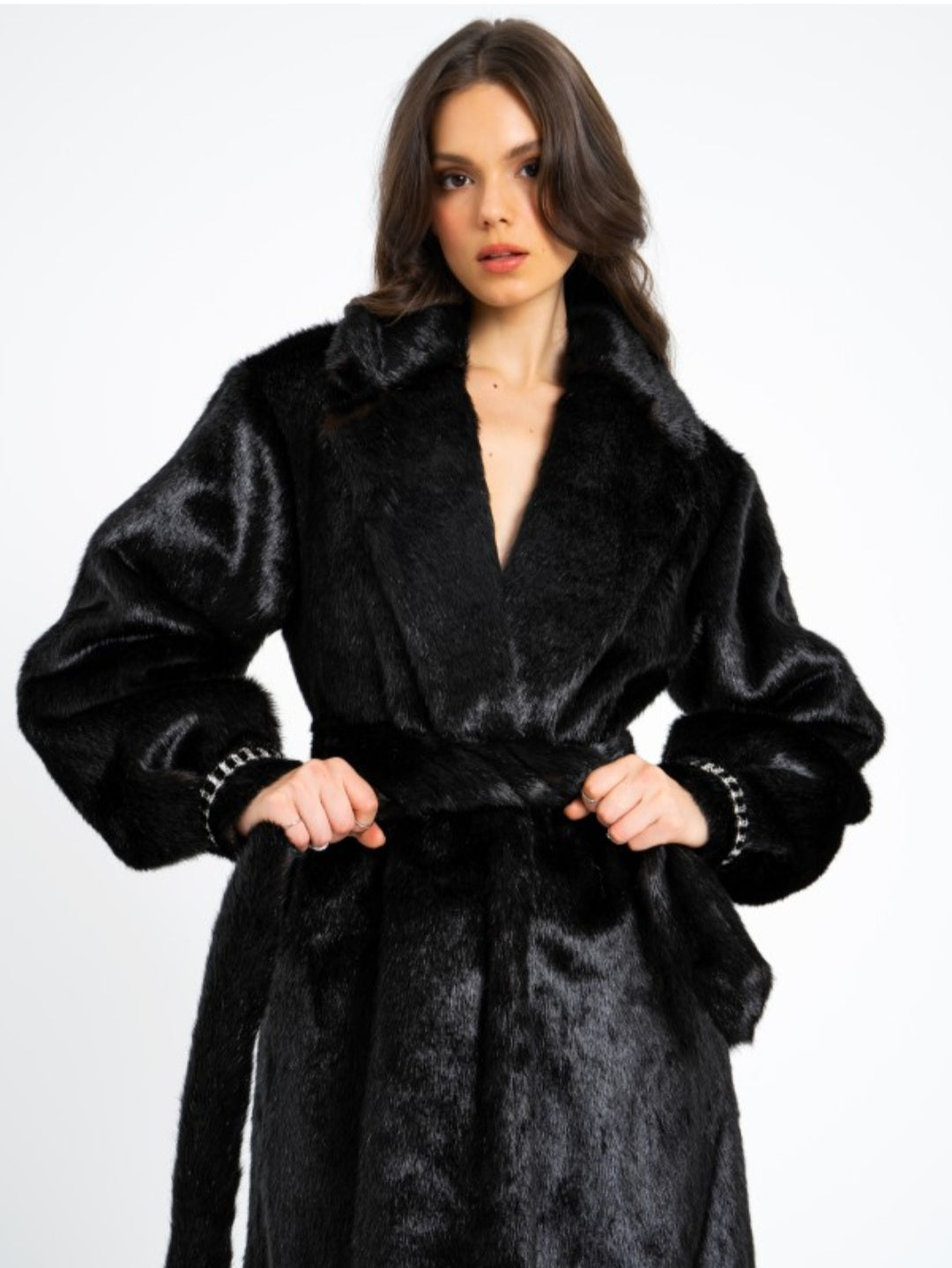 MISS CIRCLE YAHIA LONG VEGAN MINK COAT