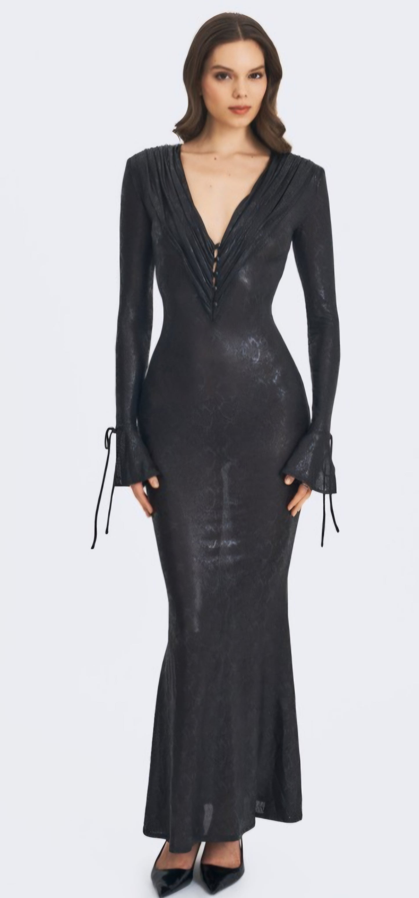 MISS CIRCLE ILYSIA V NECK PLUNGE SNAKE SKIN MAXI DRESS