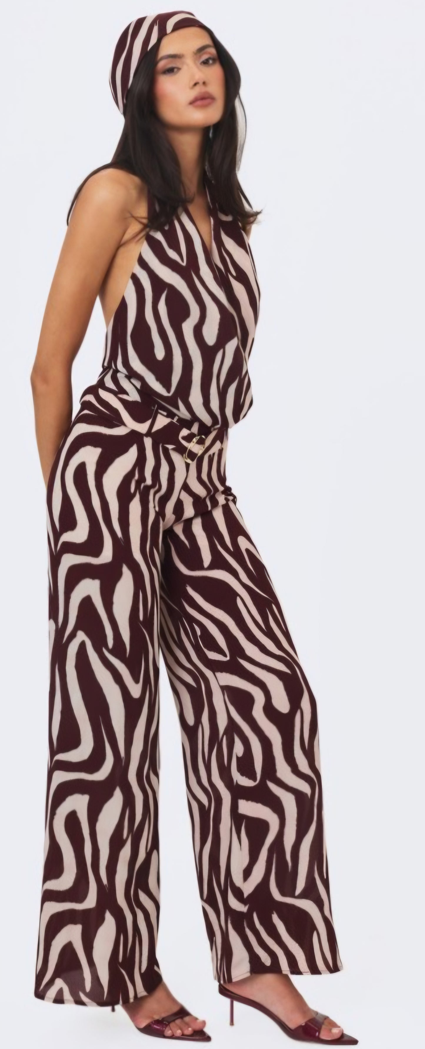 MISS CIRCLE ASHLYN ABSTRACT BELTED JUMPSUIT