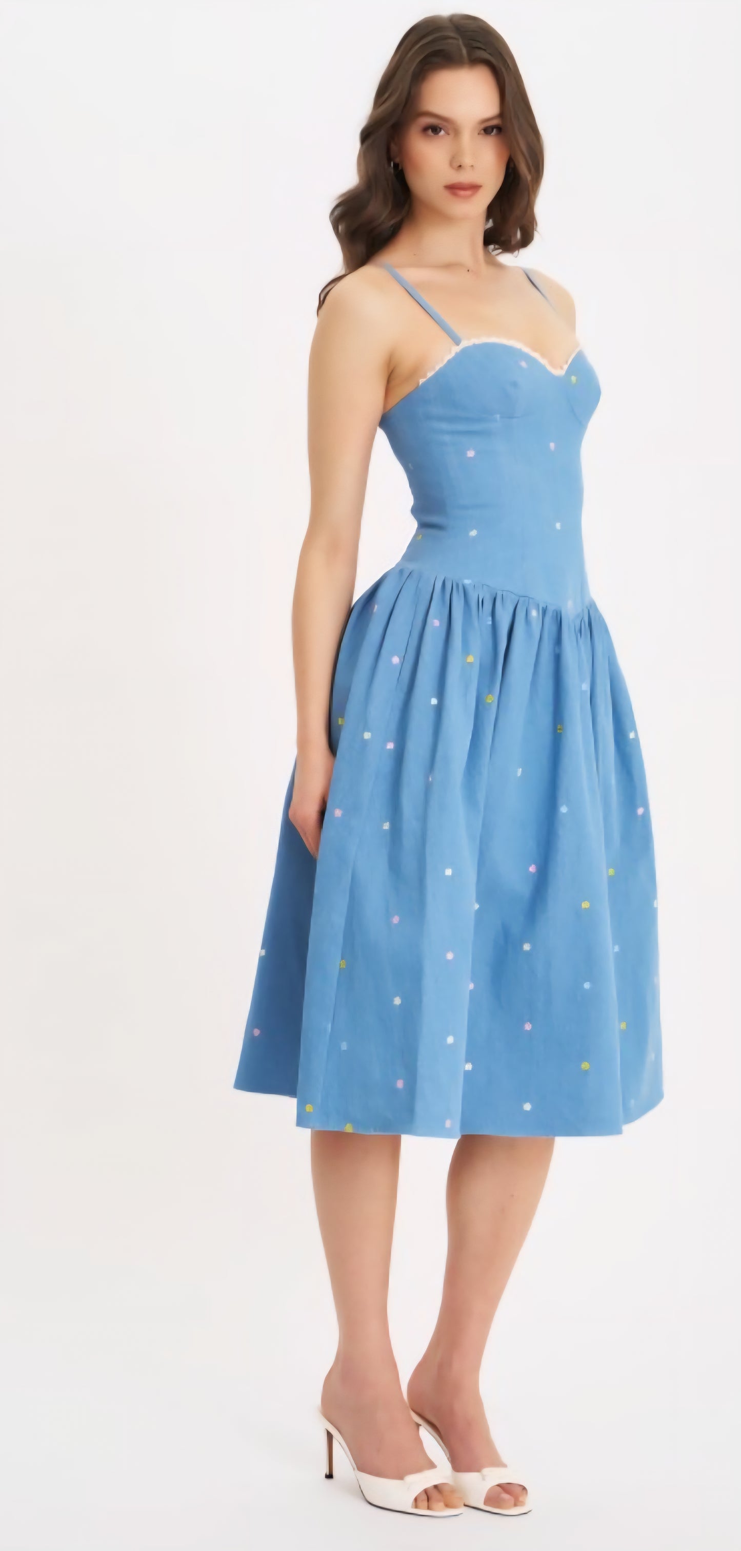 MISS CIRCLE ZADIE EMBROIDERED FLOWER MIDI DRESS