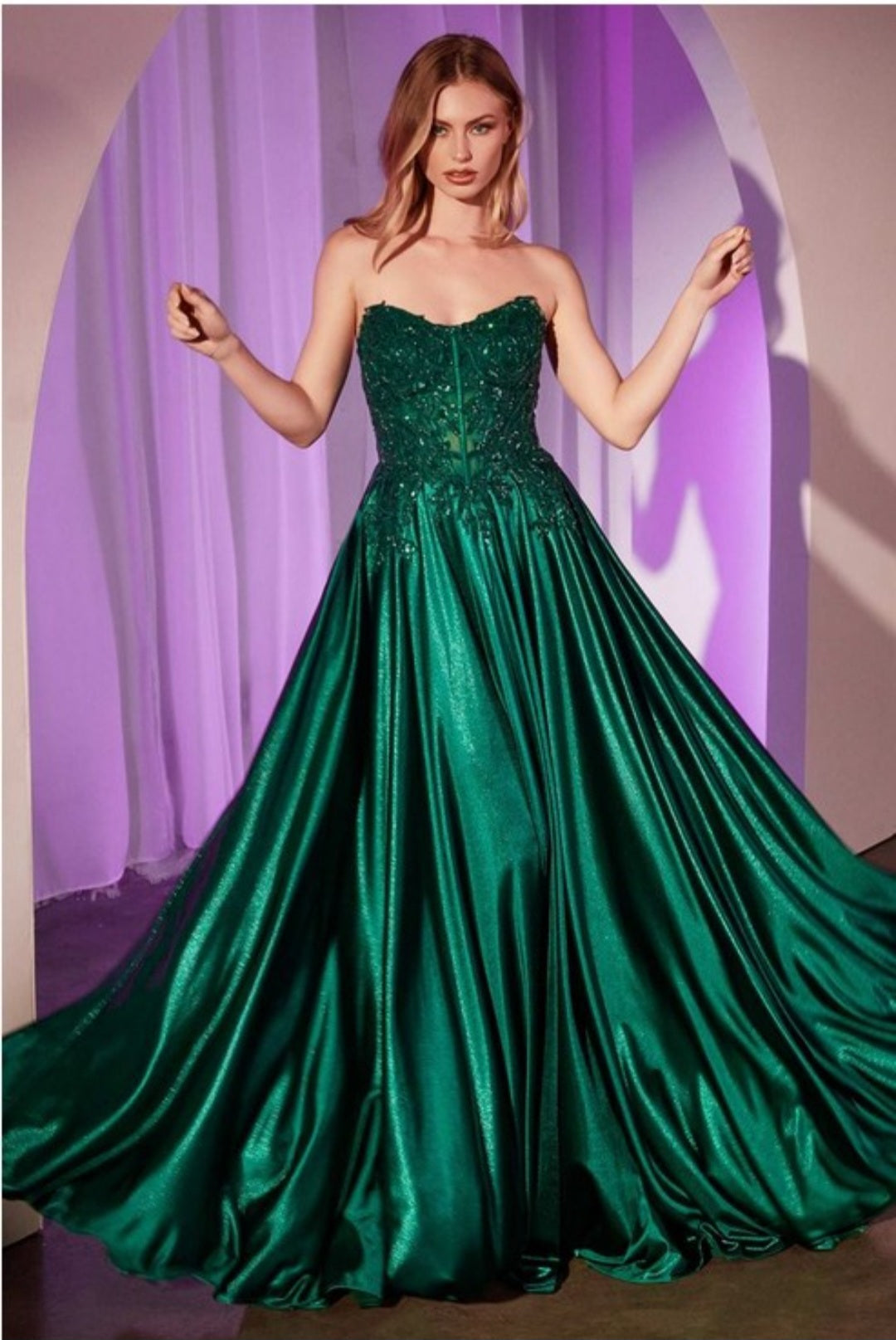 OFF THE SHOULDER LACE AND SATIN A LINE GOWN