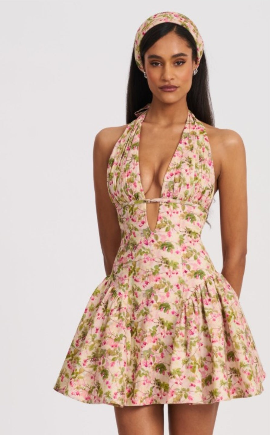 MISS CIRCLE MCKENZIE FLORAL PRINT HALTER MINI DRESS