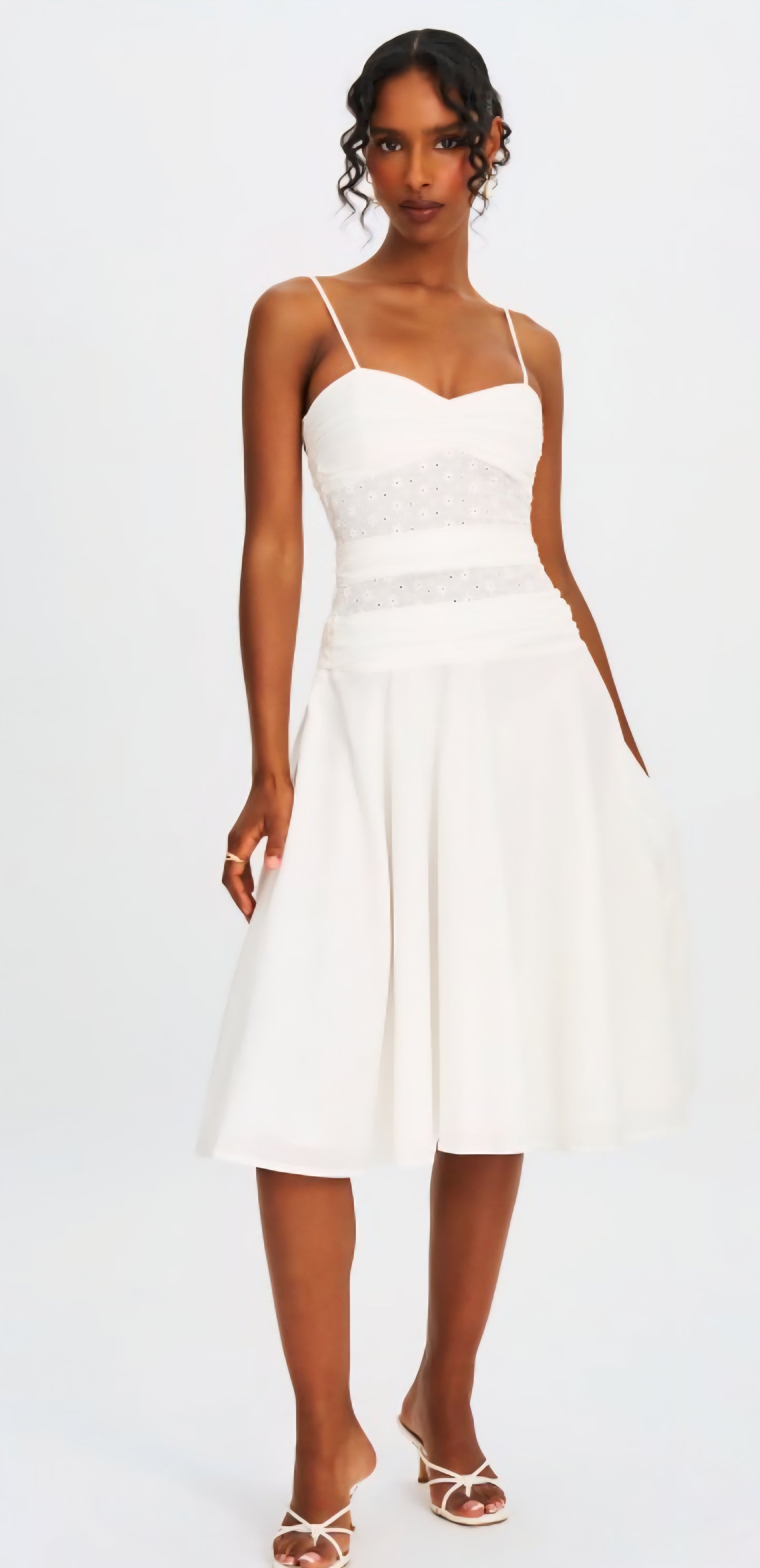 MISS CIRCLE MAELIS EYELET  DROP WAIST MIDI DRESS