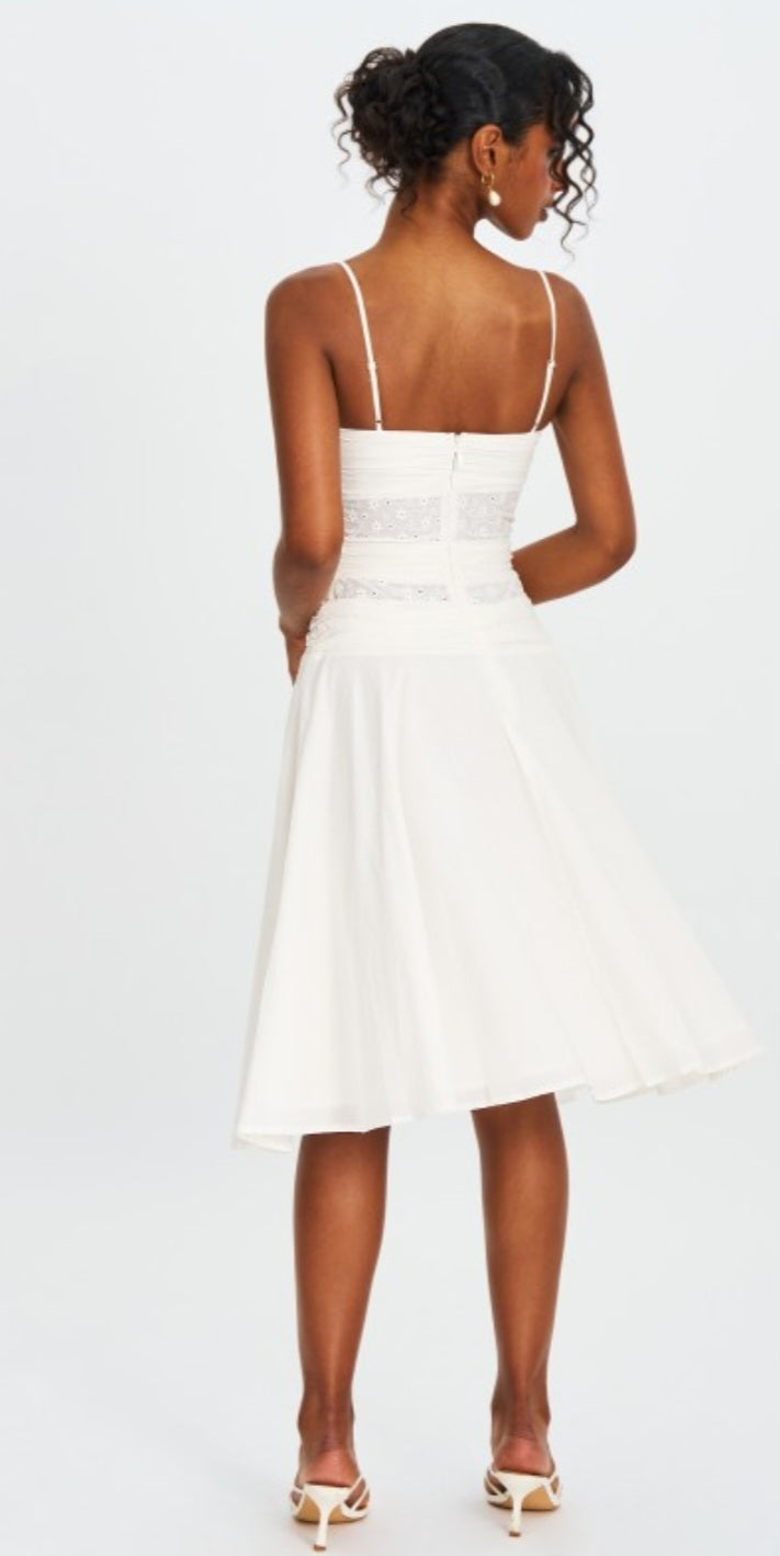MISS CIRCLE MAELIS EYELET  DROP WAIST MIDI DRESS