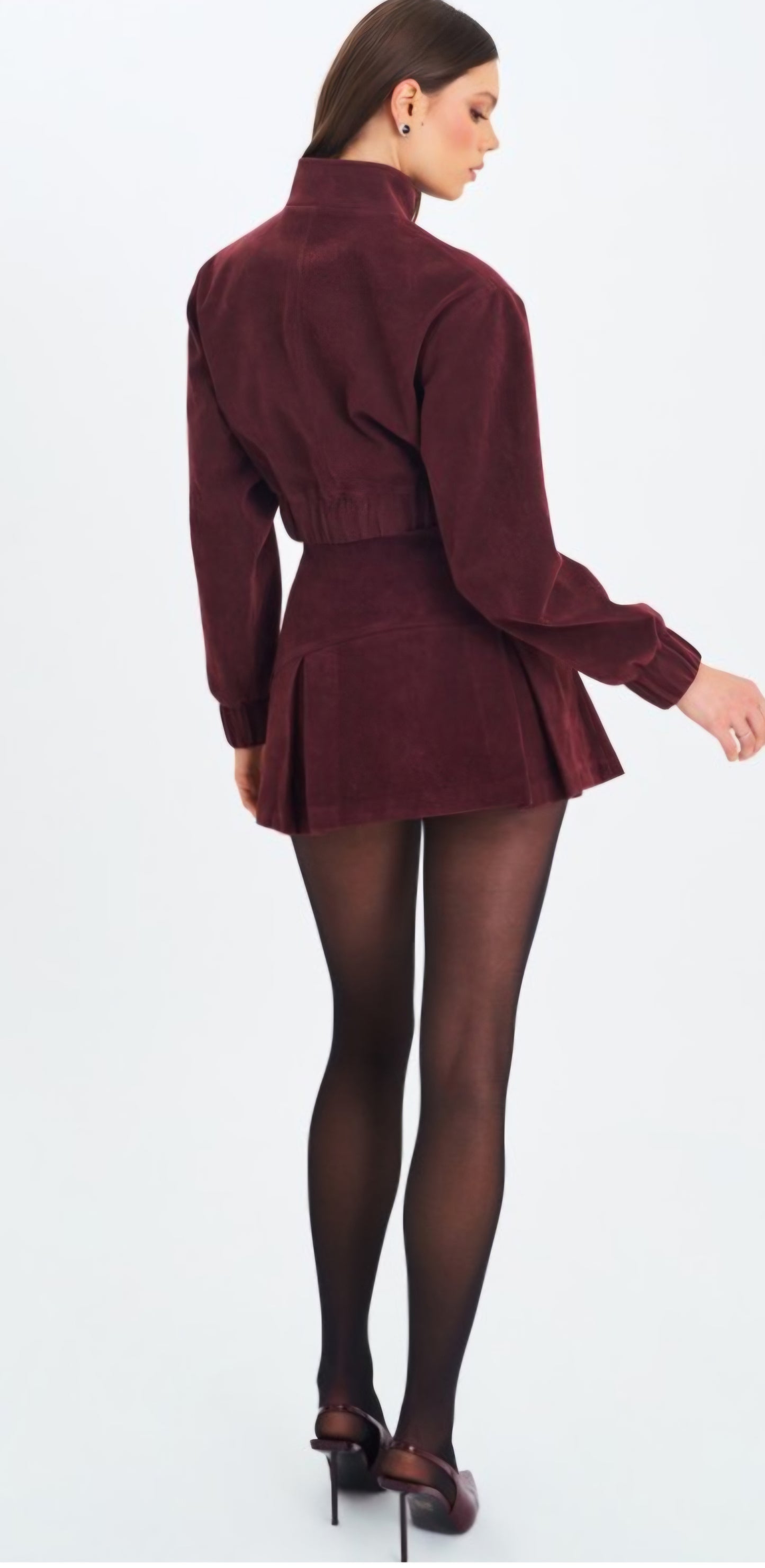 MISS CIRCLE FARRYN VEGAN SUEDE CROPPED BOMBER JACKET