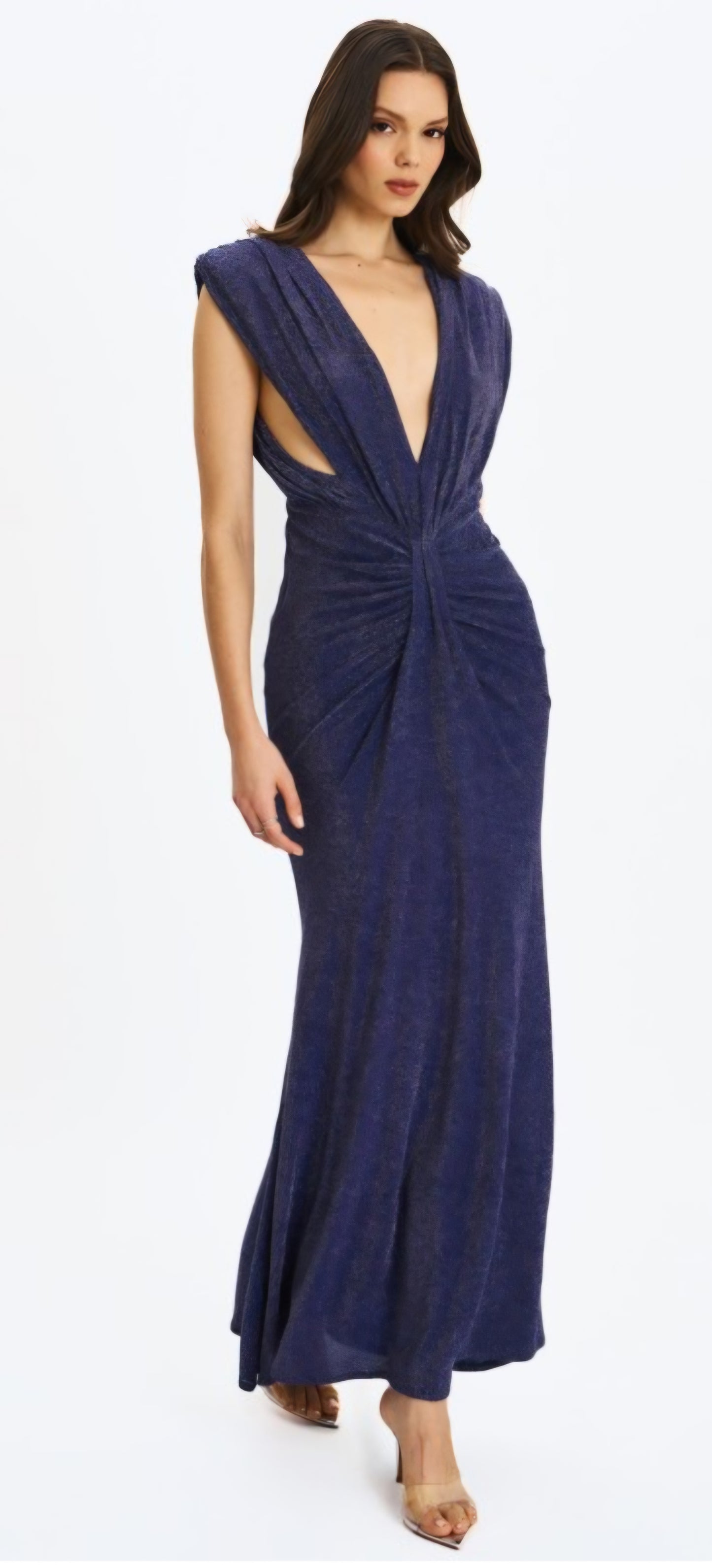 MISS CIRCLE TERI PLUNGING BACKLESS SPARKLE MAXI DRESS