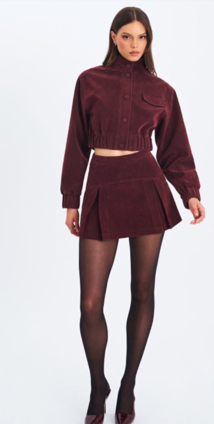 MISS CIRCLE FARRYN VEGAN SUEDE CROPPED BOMBER JACKET