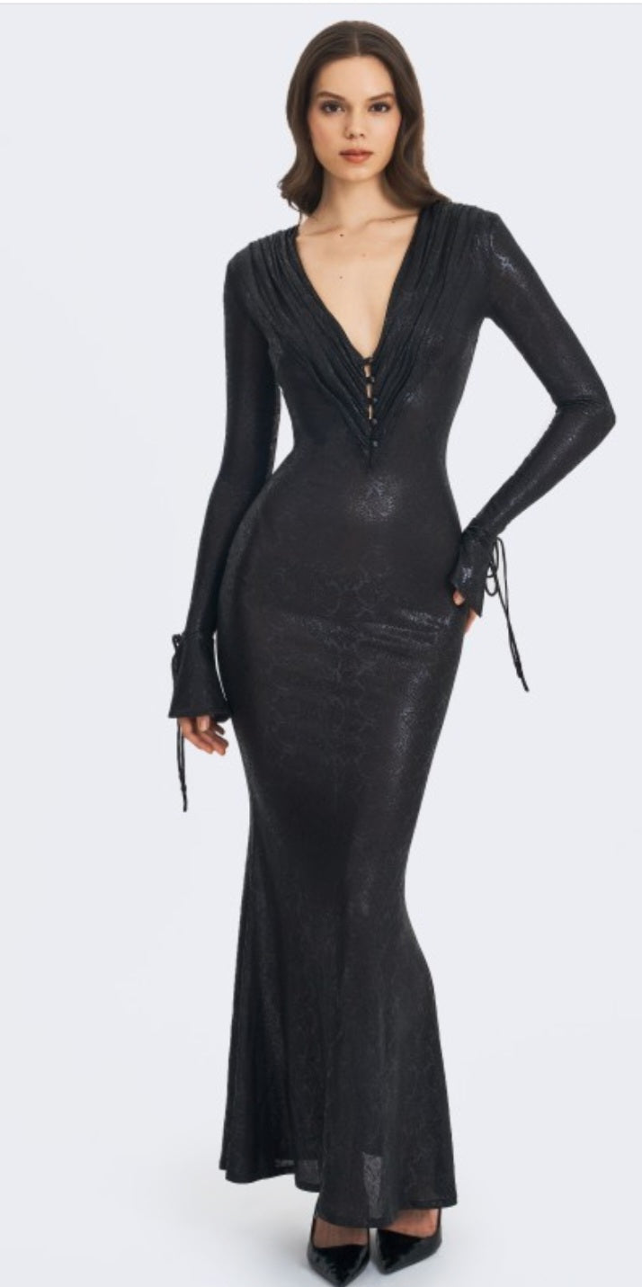 MISS CIRCLE ILYSIA V NECK PLUNGE SNAKE SKIN MAXI DRESS