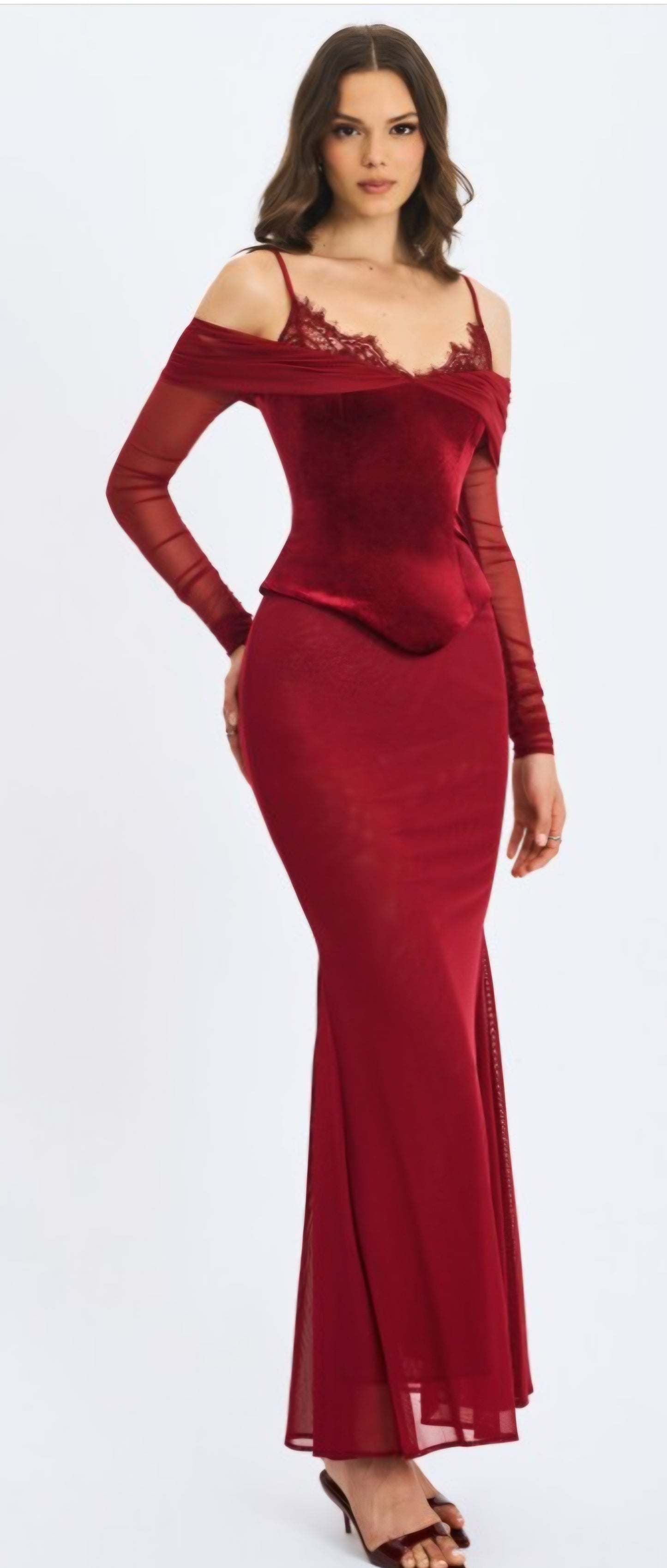 MISS CIRCLE MAYBELLE LACE STRAP PEPLUM MAXI DRESS