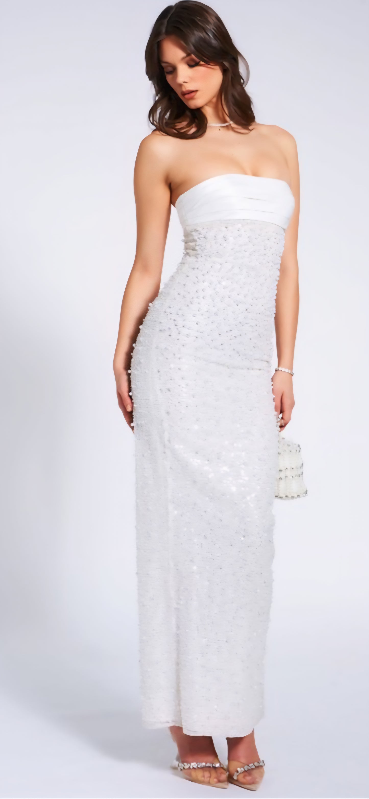 MISS CIRCLE LAINEY SEQUIN PEARLS BEADED MAXI DRESS
