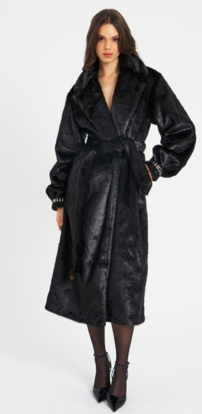 MISS CIRCLE YAHIA LONG VEGAN MINK COAT