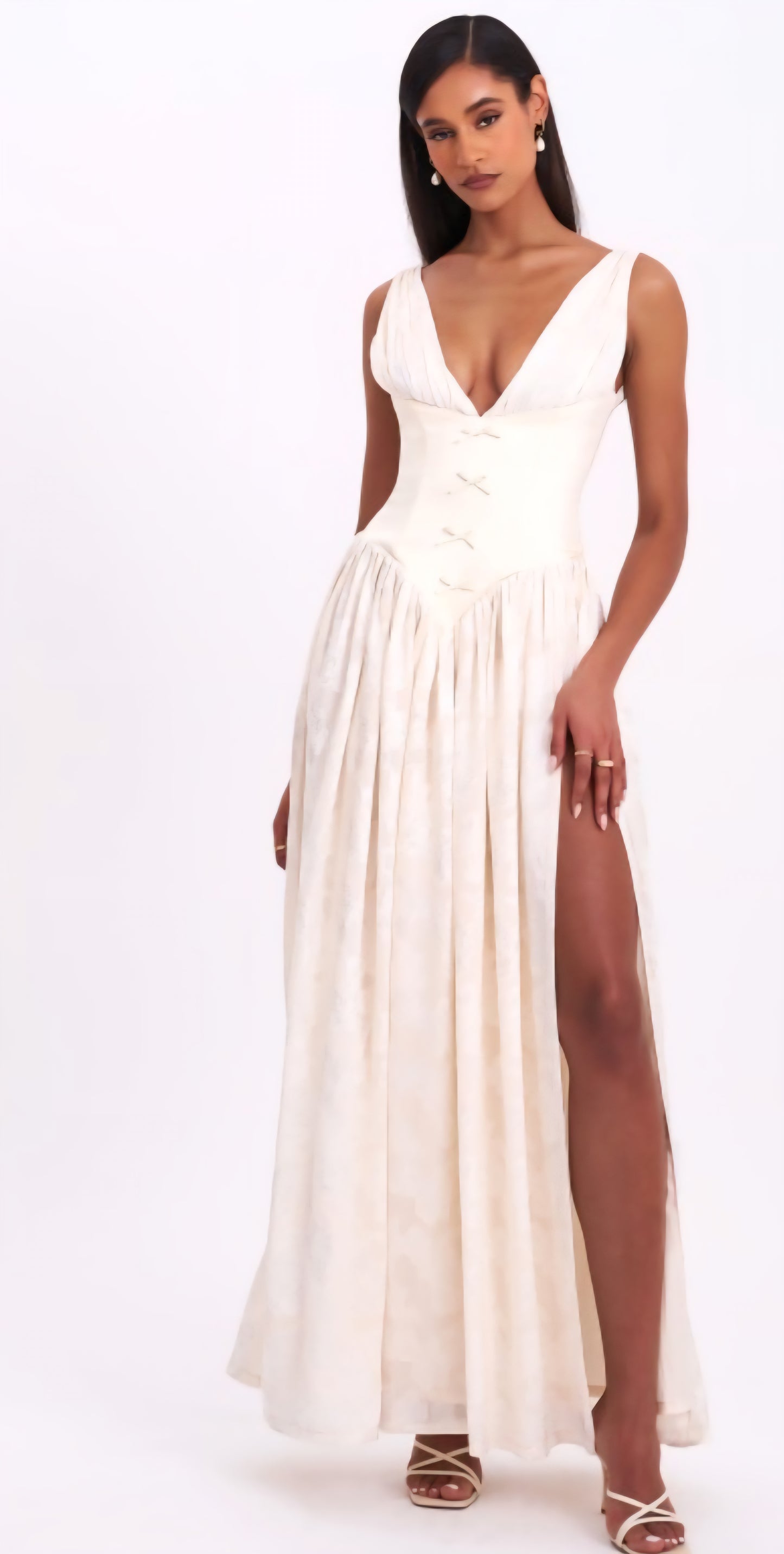 MISS CIRCLE SABRINA JACQUARD HIGH SLIT MAXI DRESS