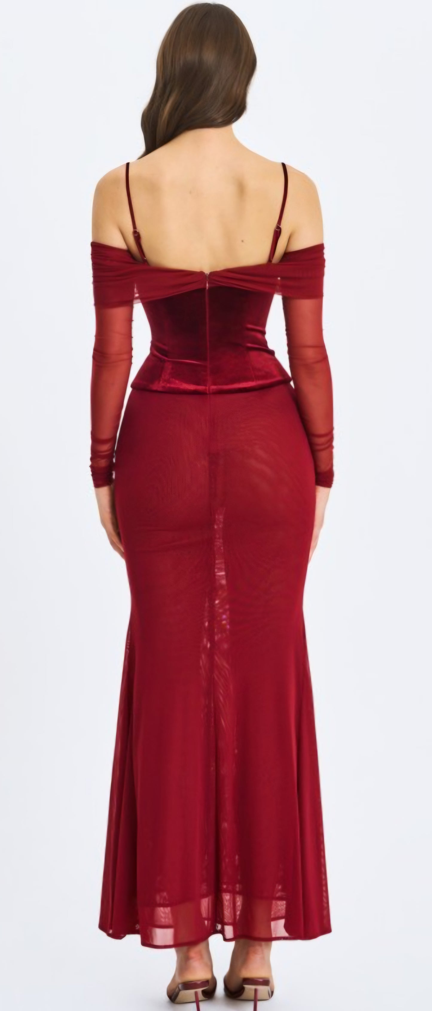 MISS CIRCLE MAYBELLE LACE STRAP PEPLUM MAXI DRESS