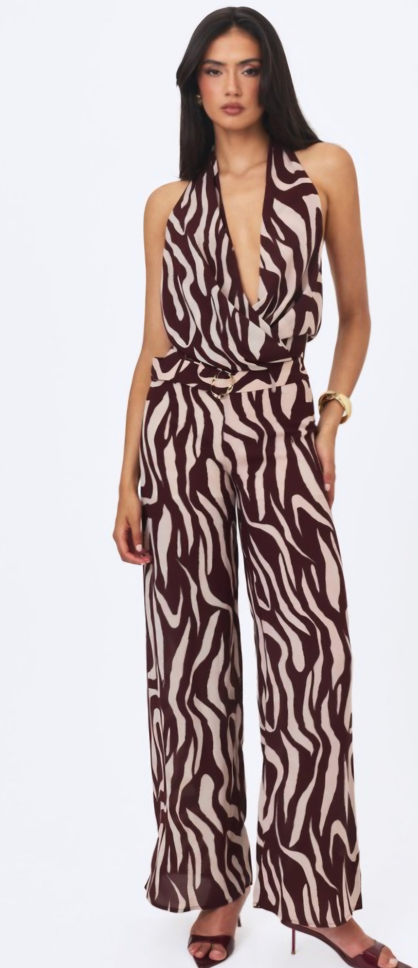 MISS CIRCLE ASHLYN ABSTRACT BELTED JUMPSUIT