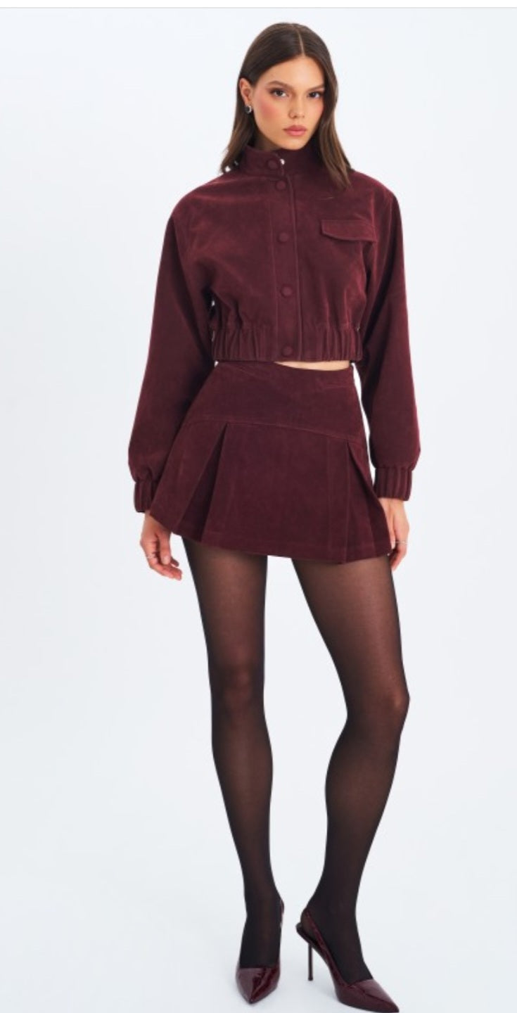 MISS CIRCLE FARRYN VEGAN SUEDE CROPPED BOMBER JACKET