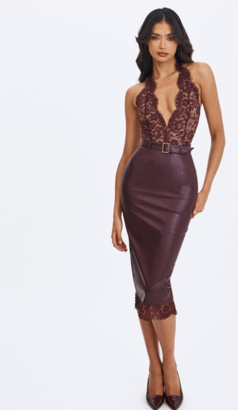 MISS CIRCLE FIERA PLUNGING HALTER MIDI DRESS