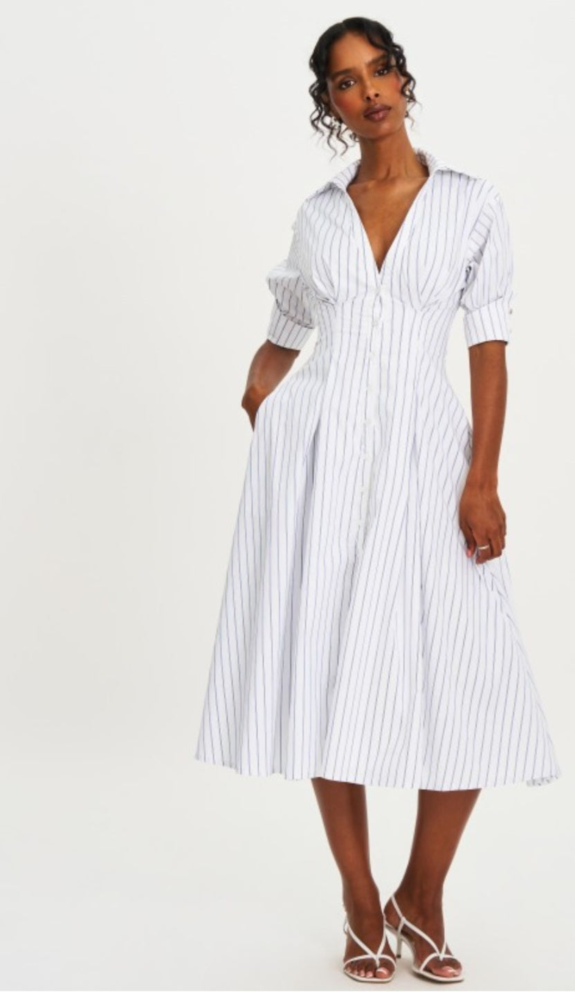 MISS CIRCLE PALINA STRIPPED SHORT SLEEVE SHIRT DRESS