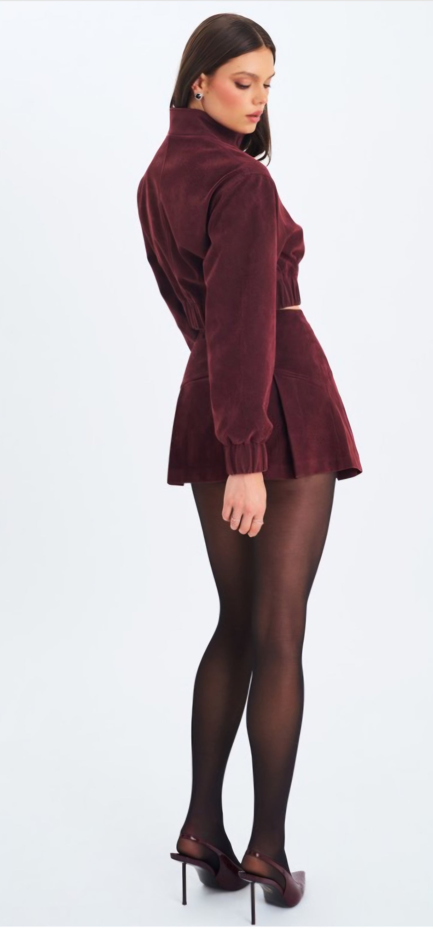 MISS CIRCLE FARRYN VEGAN SUEDE CROPPED BOMBER JACKET